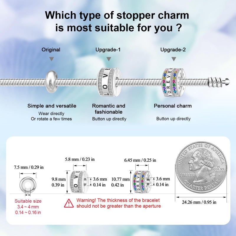 DALARAN Stopper Charms Sterling Silver Rubber Spacer Charms Stoppers Bead for Bracelets Necklaces 2PCS - Image 2